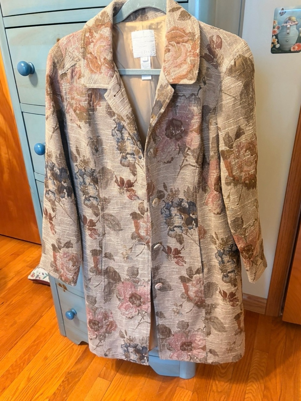 J. Jill Floral Jacquard Trench Coat in Beige, Pink and Blue